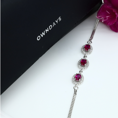 Crimson Oval Trio Silver Bracelet