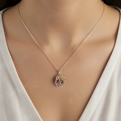 Rainbow Heart Tourmaline Silver Necklace