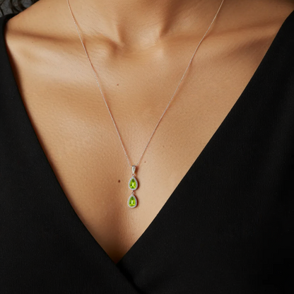 Double Peridot Silver Necklace