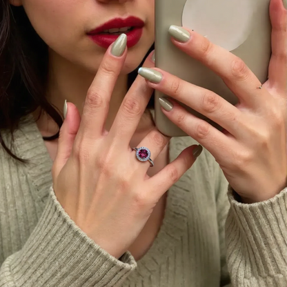 Crimson Halo Solitaire Ring