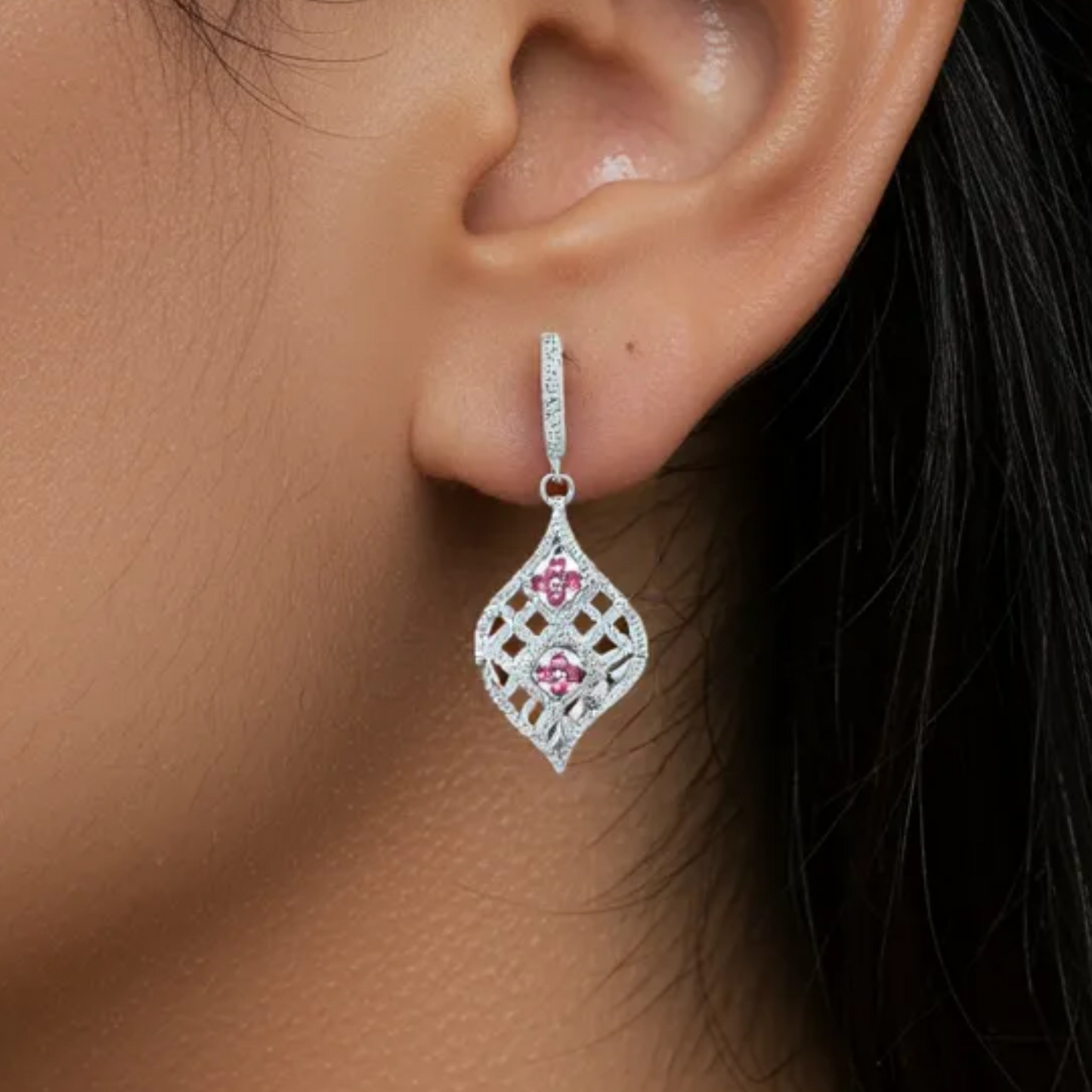 Pink Radiance Silver Earrings