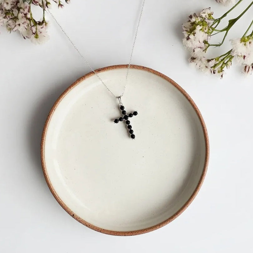 Noir Grace Black Spinel Silver Cross
